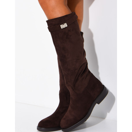 Bottes hautes effet daim à détail boucle
