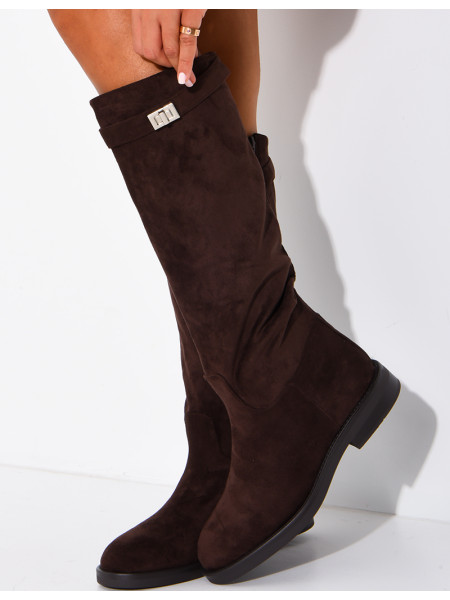 Bottes hautes effet daim à détail boucle