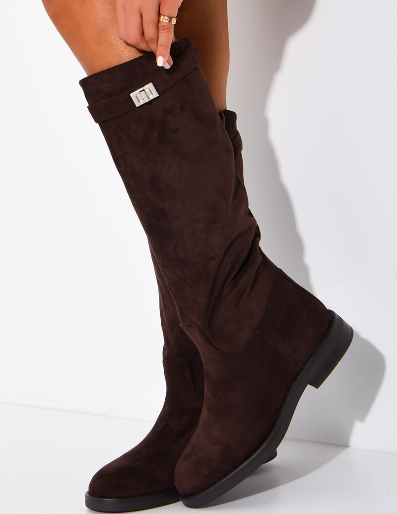 Bottes hautes effet daim à...