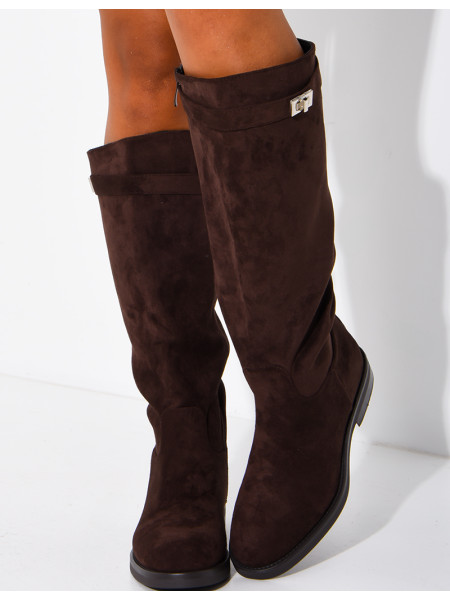 Bottes hautes effet daim à détail boucle