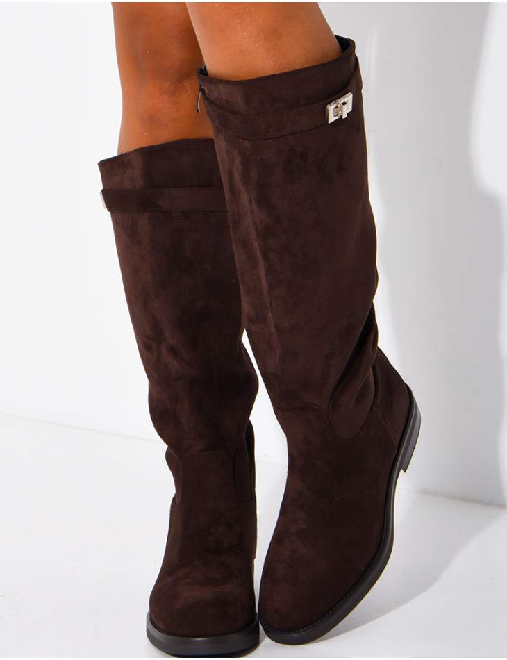 Bottes hautes effet daim à détail boucle