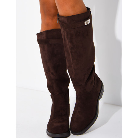 Bottes hautes effet daim à détail boucle