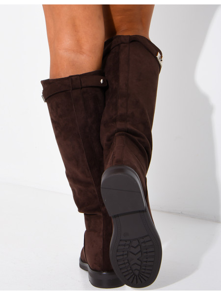 Bottes hautes effet daim à détail boucle