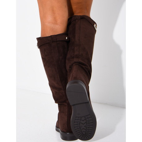 Bottes hautes effet daim à détail boucle