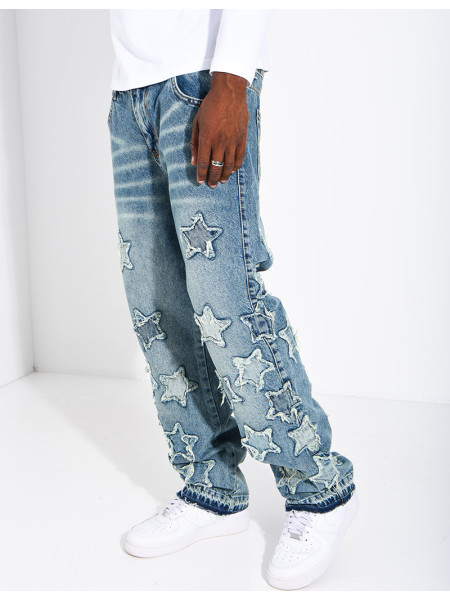 Men's regular-fit jeans with embroidered stars