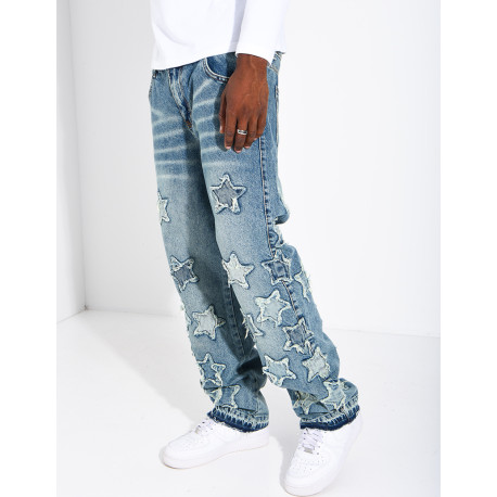 Men's regular-fit jeans with embroidered stars