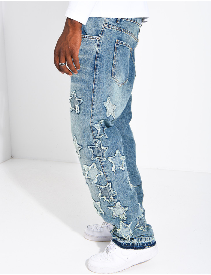 Men's regular-fit jeans with embroidered stars