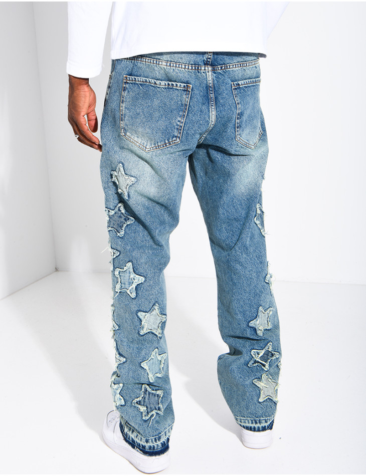 Men's regular-fit jeans with embroidered stars