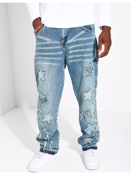 Men's regular-fit jeans with embroidered stars