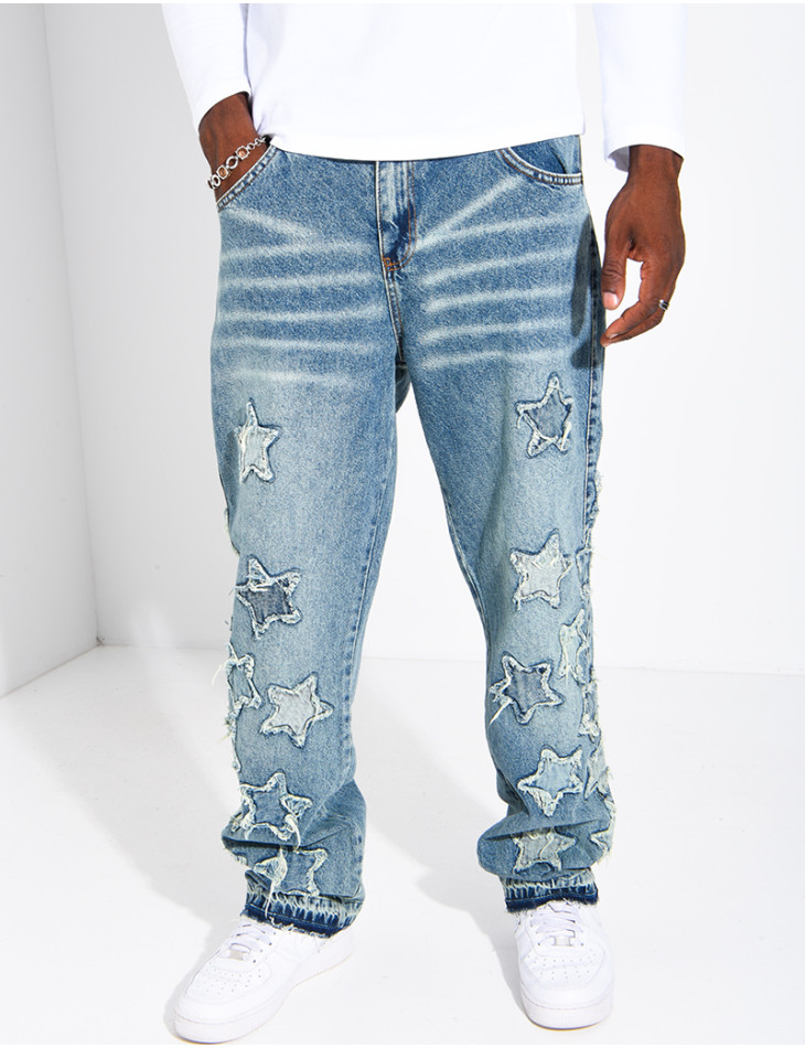 Men's regular-fit jeans with embroidered stars