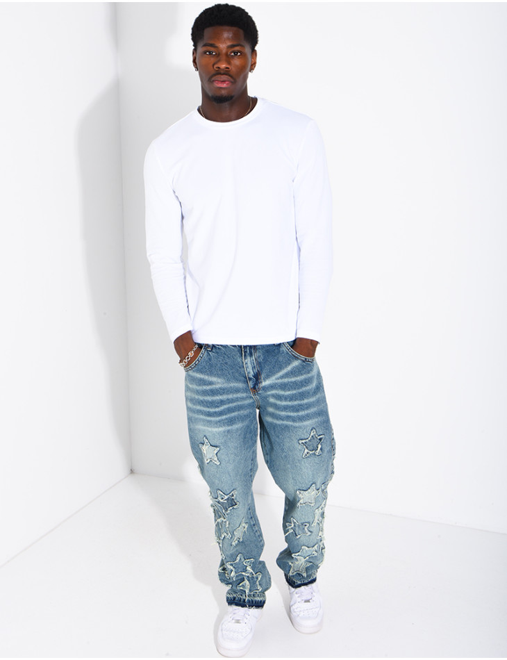 Men's regular-fit jeans with embroidered stars