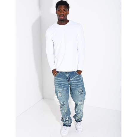 Men's regular-fit jeans with embroidered stars
