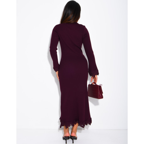 Ribbed jumper dress with lace trim