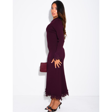 Ribbed jumper dress with lace trim
