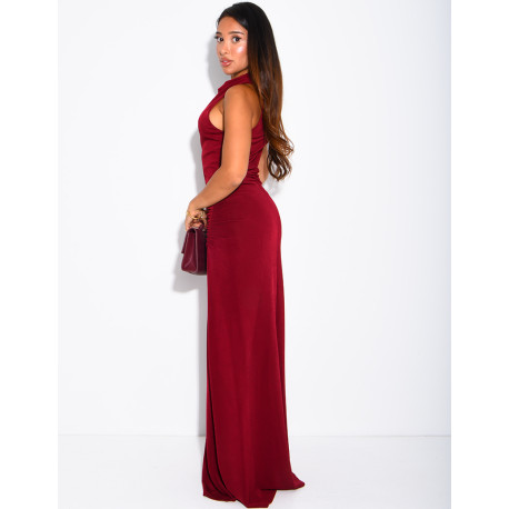 Robe longue drapée à col montant