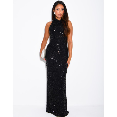 Robe longue dos nu à sequins