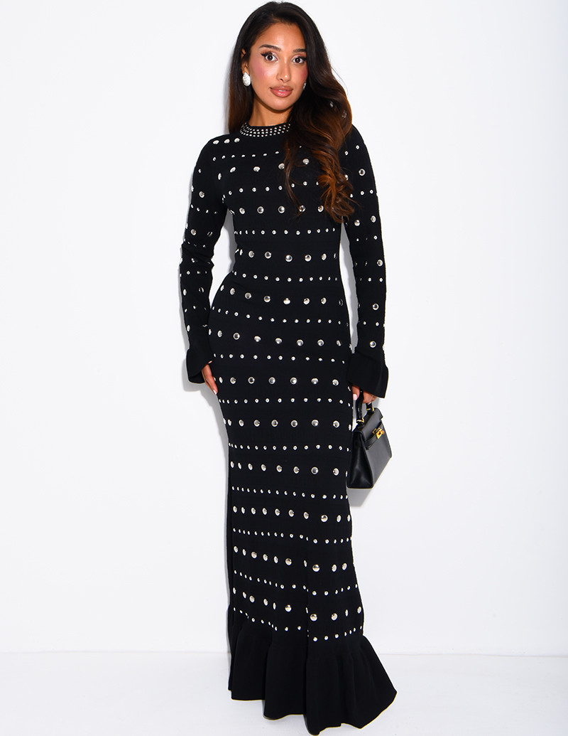 Long dress with round metal...