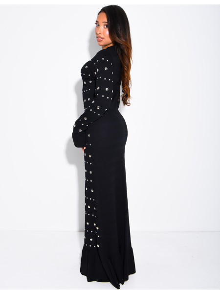 Long dress with round metal rivets
