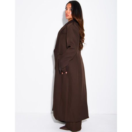 Manteau style blazer très long cintré à la taille