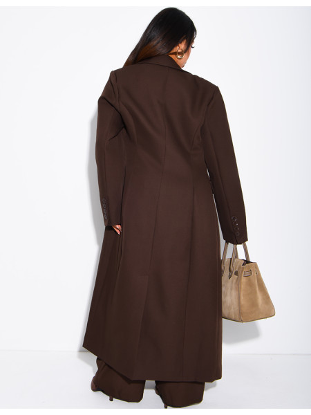 Manteau style blazer très long cintré à la taille