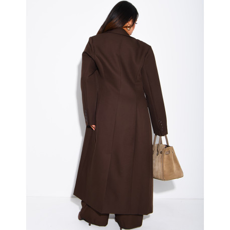 Manteau style blazer très long cintré à la taille