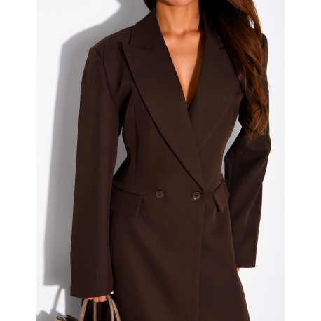Manteau style blazer très long cintré à la taille