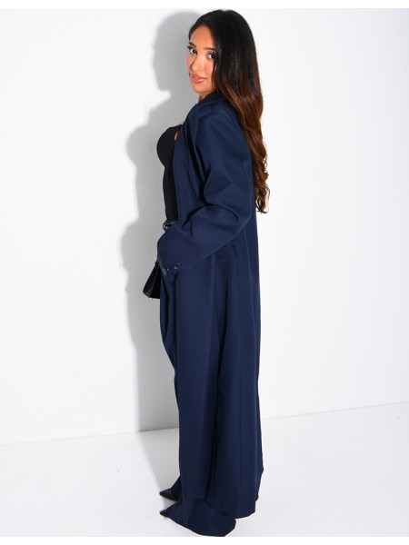 Manteau style blazer très long cintré à la taille