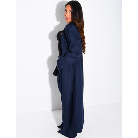 Manteau style blazer très long cintré à la taille