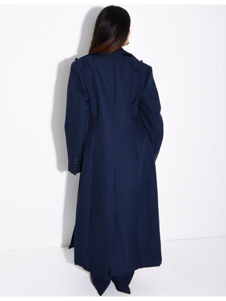 Manteau style blazer très long cintré à la taille