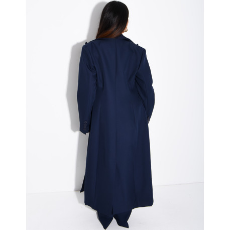 Manteau style blazer très long cintré à la taille