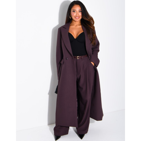 Manteau style blazer très long cintré à la taille