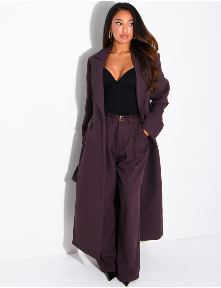Manteau style blazer très long cintré à la taille