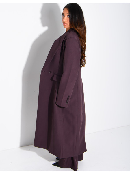 Manteau style blazer très long cintré à la taille