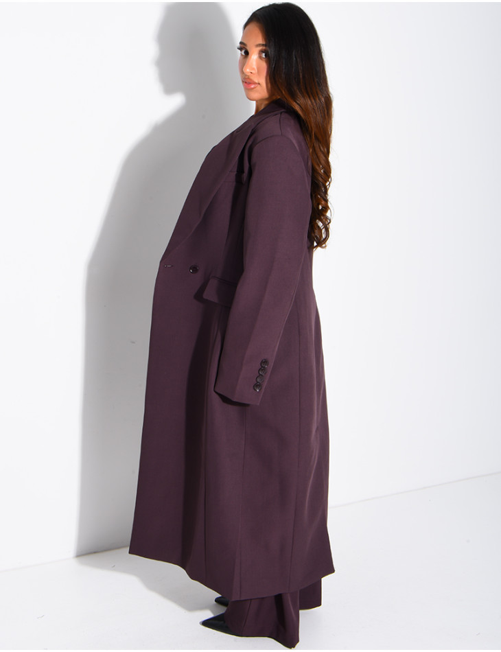 Manteau style blazer très long cintré à la taille