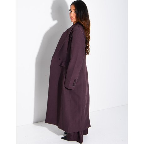 Manteau style blazer très long cintré à la taille