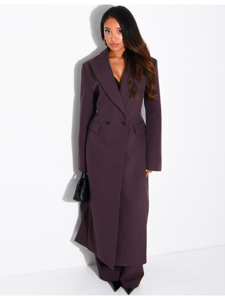 Manteau style blazer très long cintré à la taille