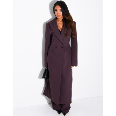 Manteau style blazer très long cintré à la taille