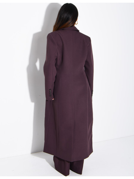 Manteau style blazer très long cintré à la taille