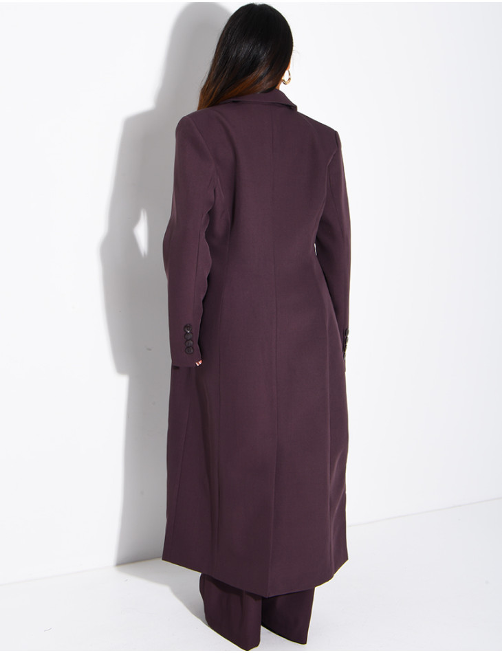 Manteau style blazer très long cintré à la taille