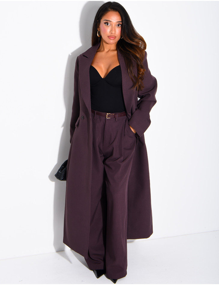 Manteau style blazer très long cintré à la taille