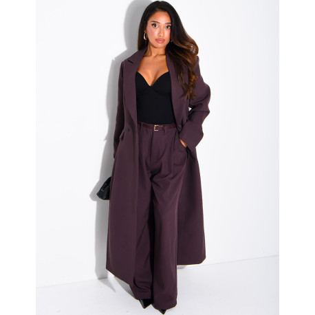 Manteau style blazer très long cintré à la taille