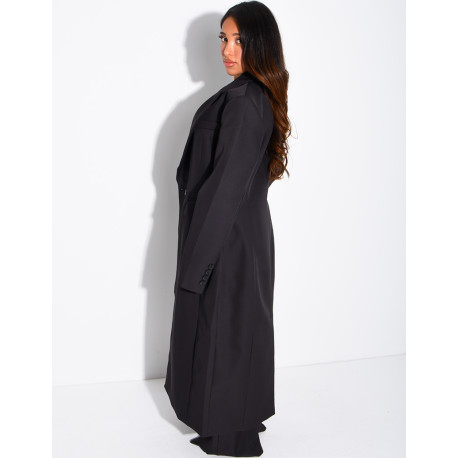 Manteau style blazer très long cintré à la taille