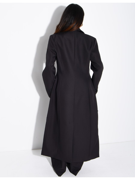 Manteau style blazer très long cintré à la taille