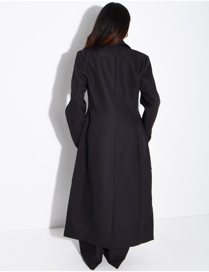Manteau style blazer très long cintré à la taille