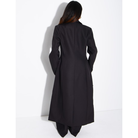Manteau style blazer très long cintré à la taille