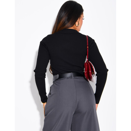 Ribbed knit bodysuit with a polo collar