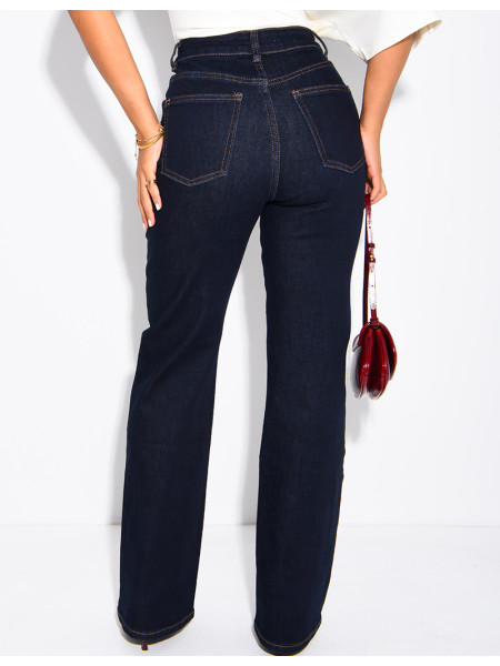 Gerade geschnittene Stretchjeans mit gekreuzter Knopfleiste