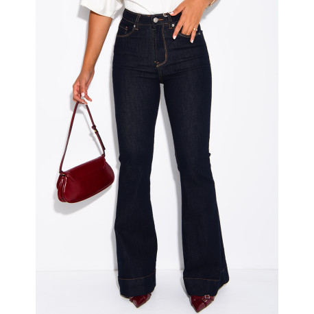 Jeans flare bleu brut taille haute
