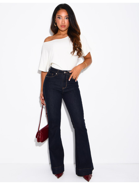 Jeans flare bleu brut taille haute