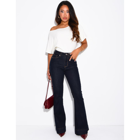 Jeans flare bleu brut taille haute